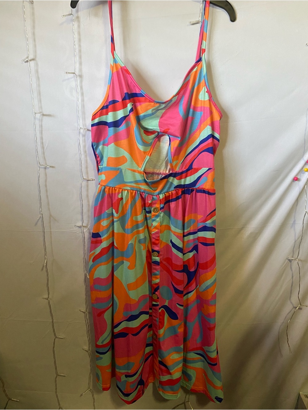 Bright Multicolor Spaghetti-Strap Midi Dress